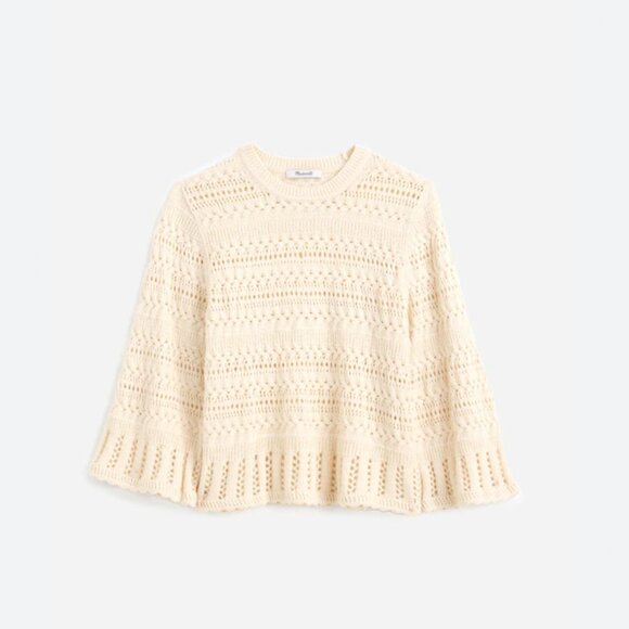 NWT Madewell Scalloped-Trim Sweater Tee Sz Medium Sand